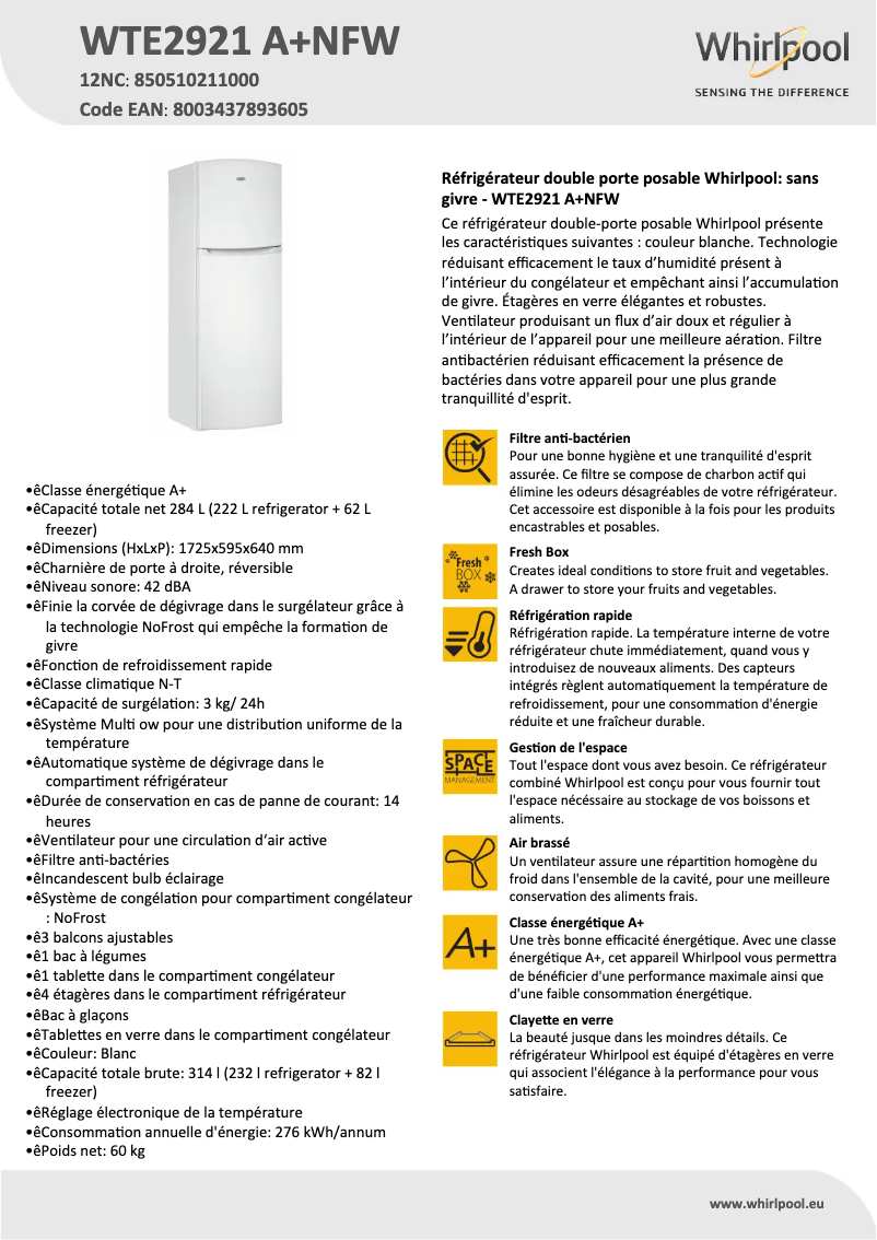 Image de la première page du manuel de l'appareil WTE2921 A+NFW