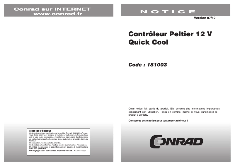 Page 1 de la notice Manuel utilisateur QuickCool QC-PC-C01C