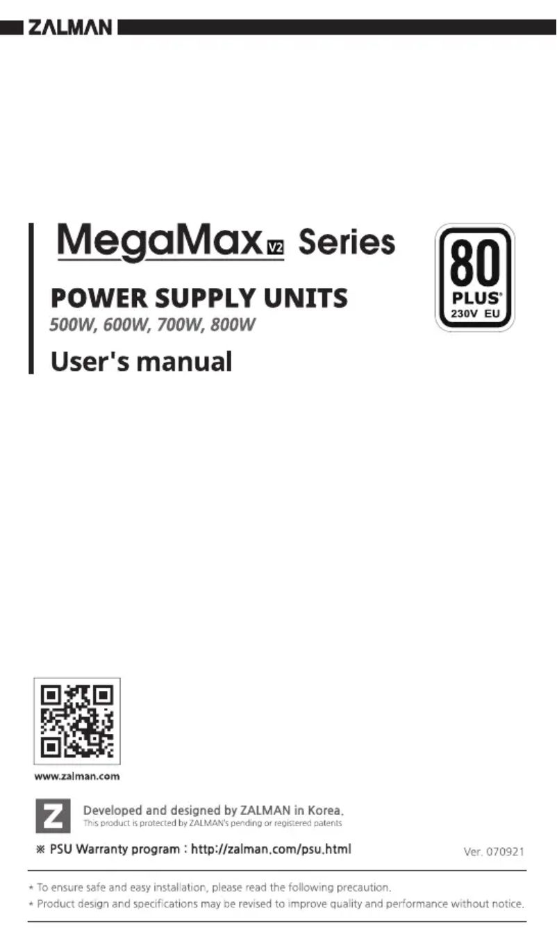 Page 1 de la notice Manuel utilisateur Zalman MegaMax ZM800-TXIIv2