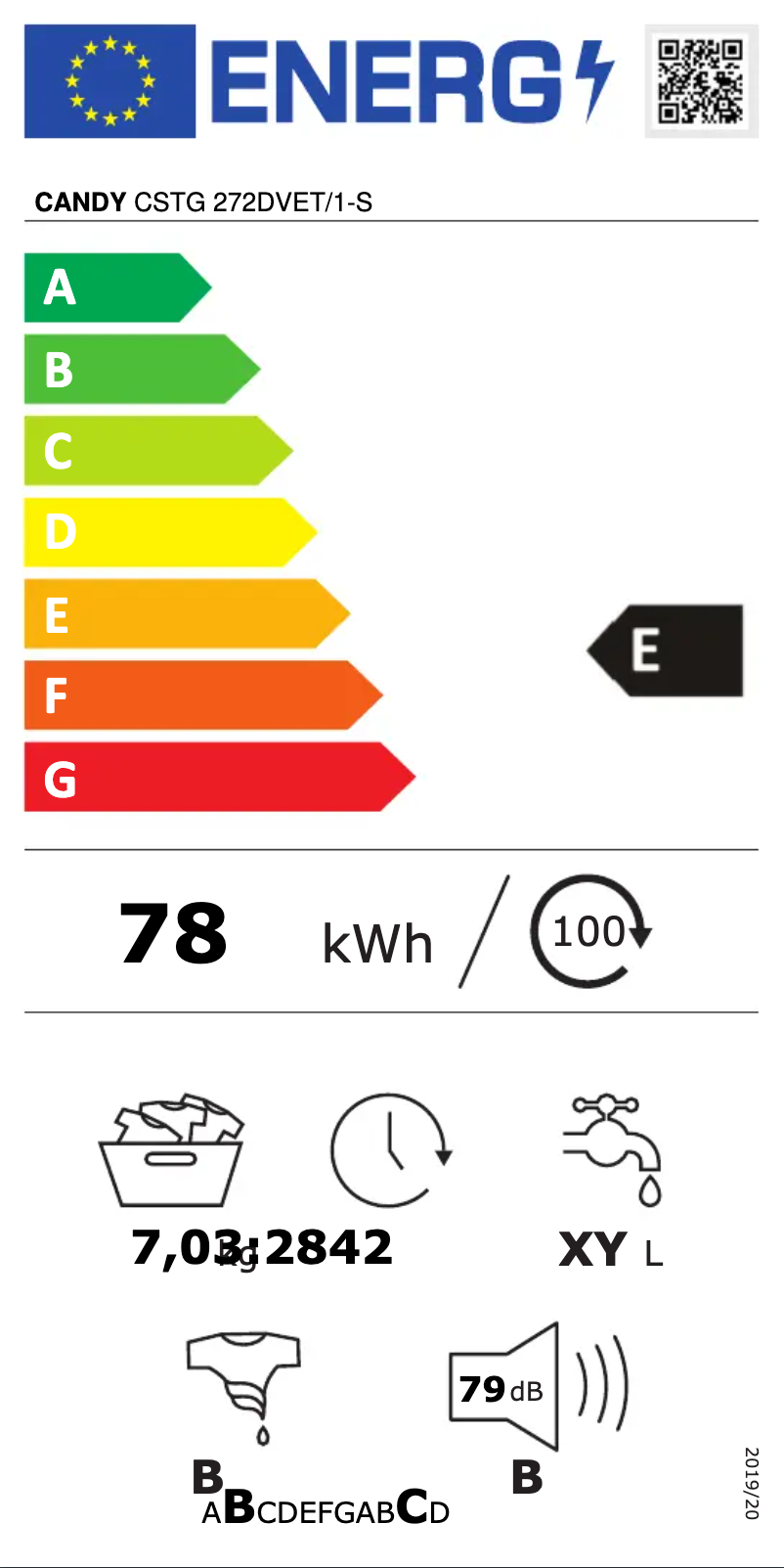 Page 1 de la notice Label énergétique Candy CSTG 272DVET/1-S
