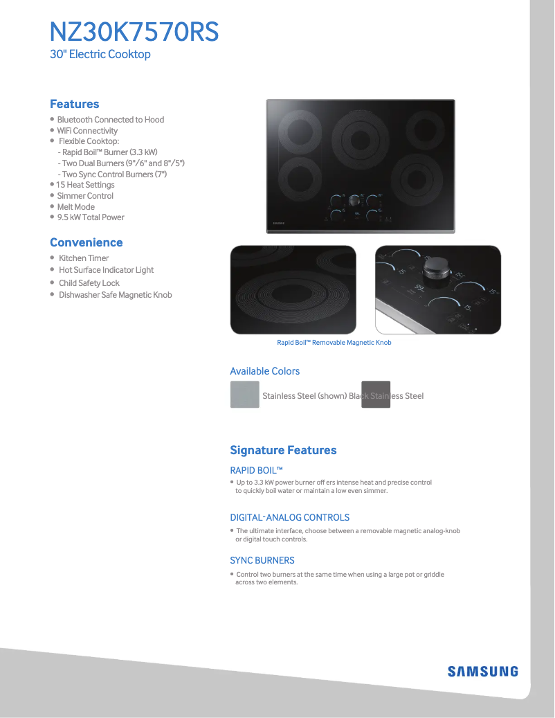 Page 1 de la notice Informations de garantie Samsung NZ30K7570RS