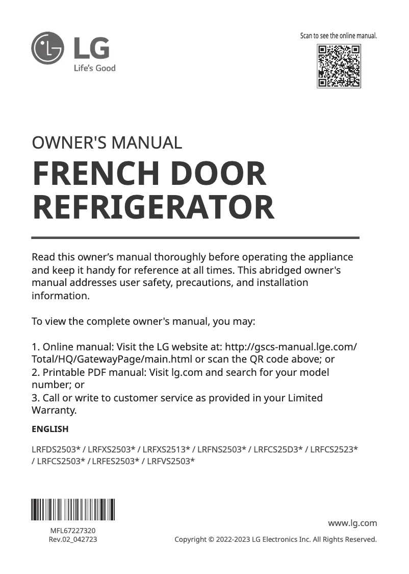 Image de la première page du manuel de l'appareil LRFVS2503S