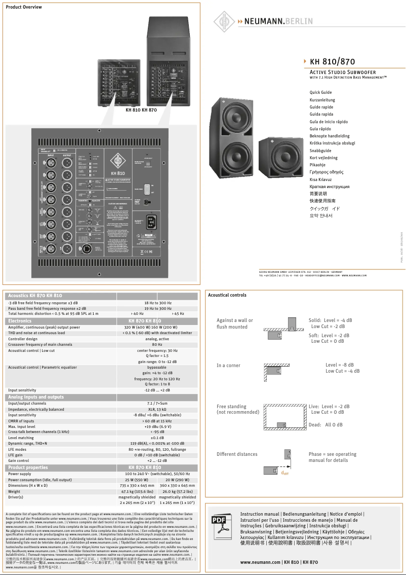 Page 1 de la notice Guide de démarrage rapide Neumann KH 810