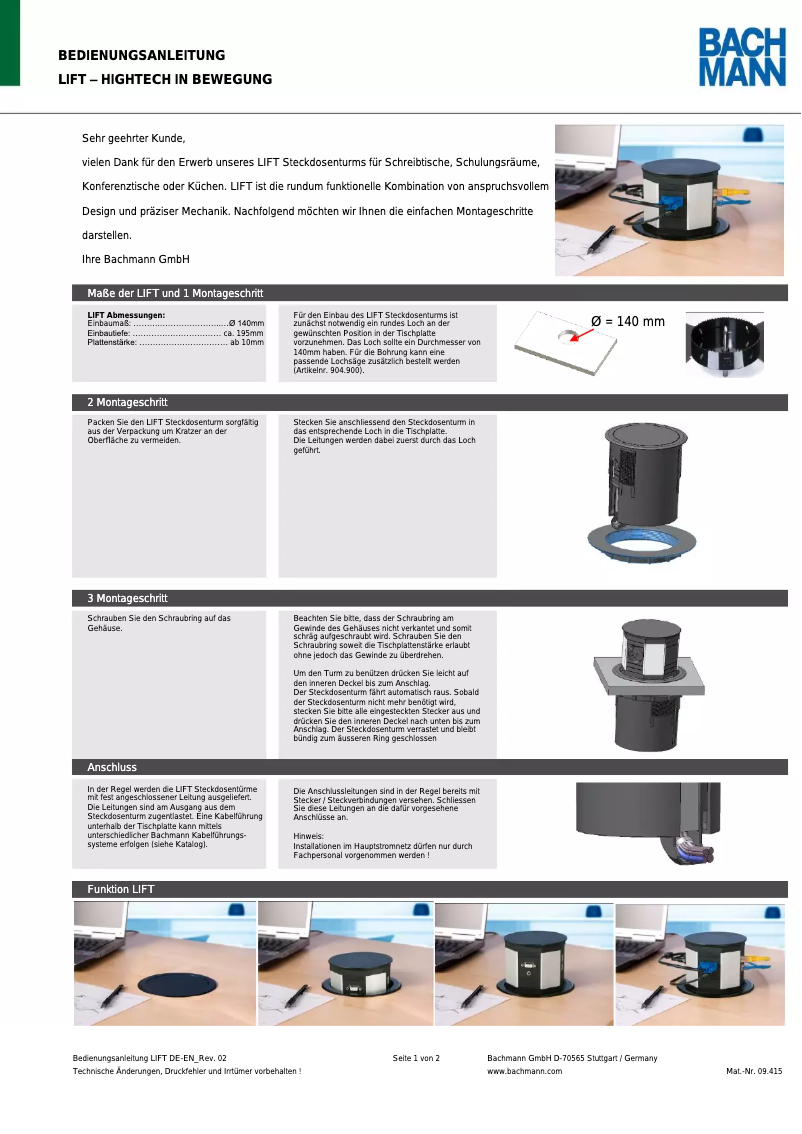 Page 1 de la notice Manuel utilisateur Bachmann 904.010
