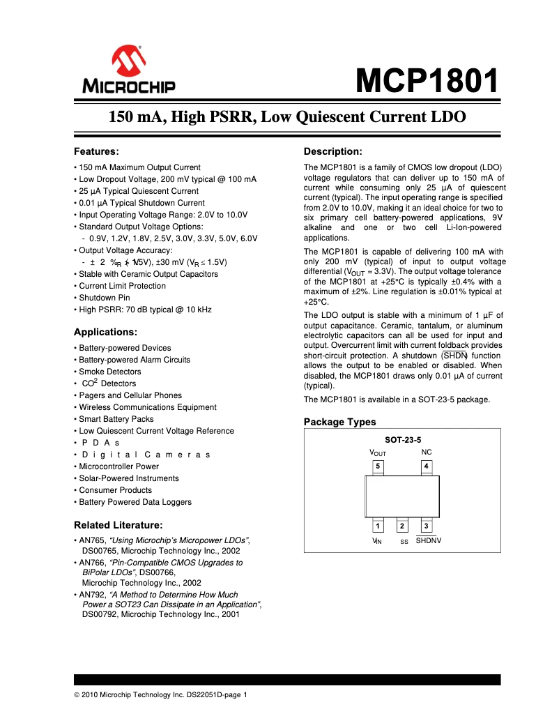 Página 1 del manual Manual de usuario Microchip MCP1801