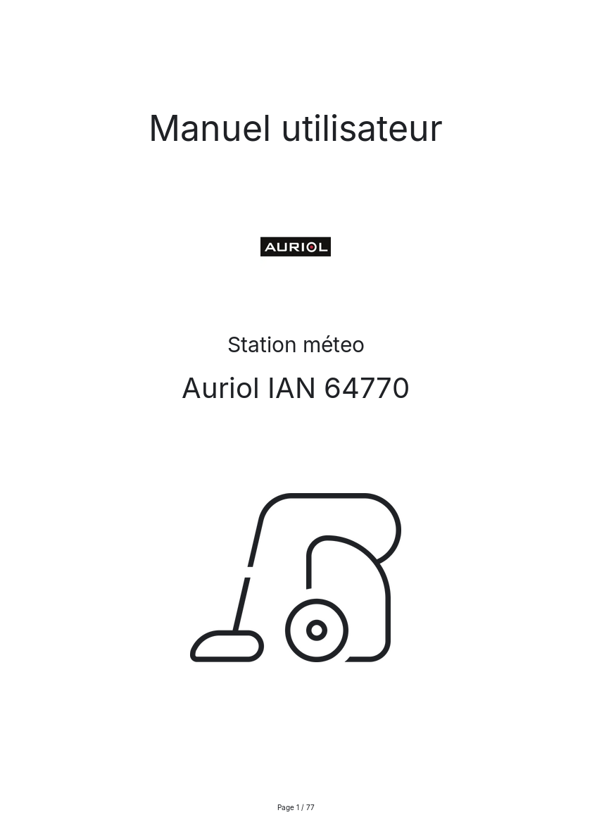 Page n°1 - Manuel utilisateur Auriol IAN 64770