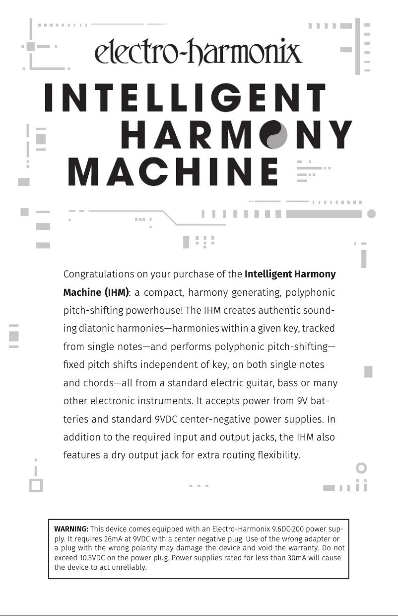 Page 1 de la notice Manuel utilisateur Electro Harmonix Intelligent Harmony Machine