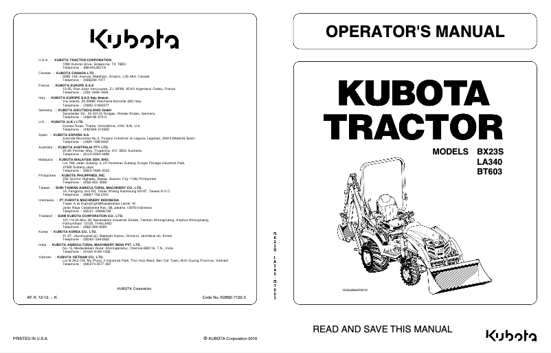 Page 1 de la notice Manuel utilisateur Kubota BX80