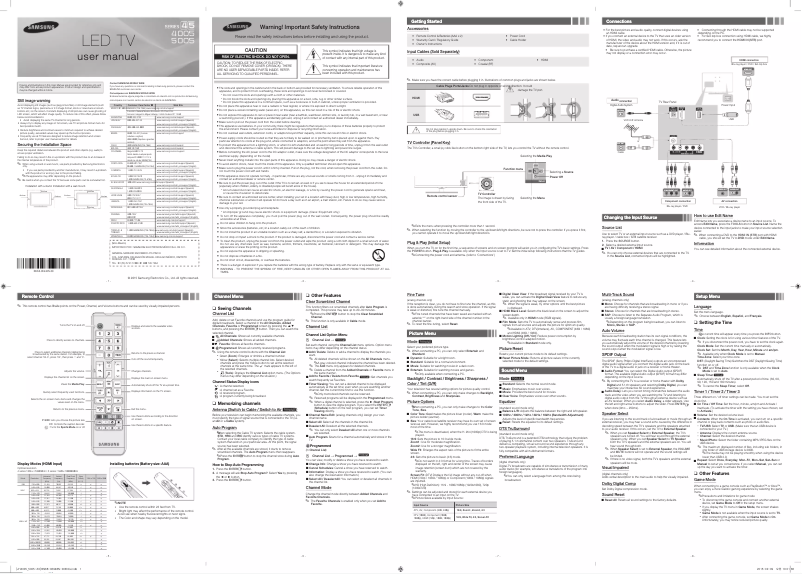 Page 1 de la notice Manuel utilisateur Samsung UN46JH5005F