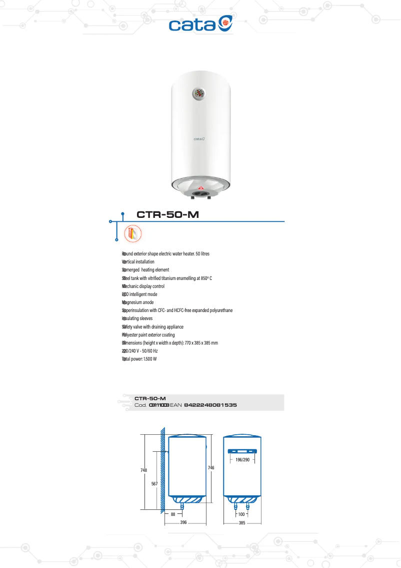 Page 1 de la notice Fiche technique CATA CTR-50-M