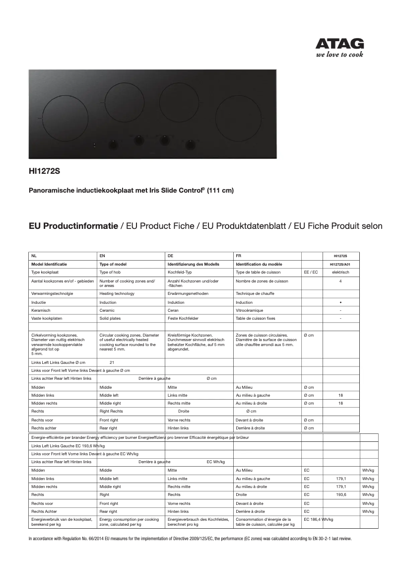 Page 1 de la notice Fiche technique Atag HI1272S