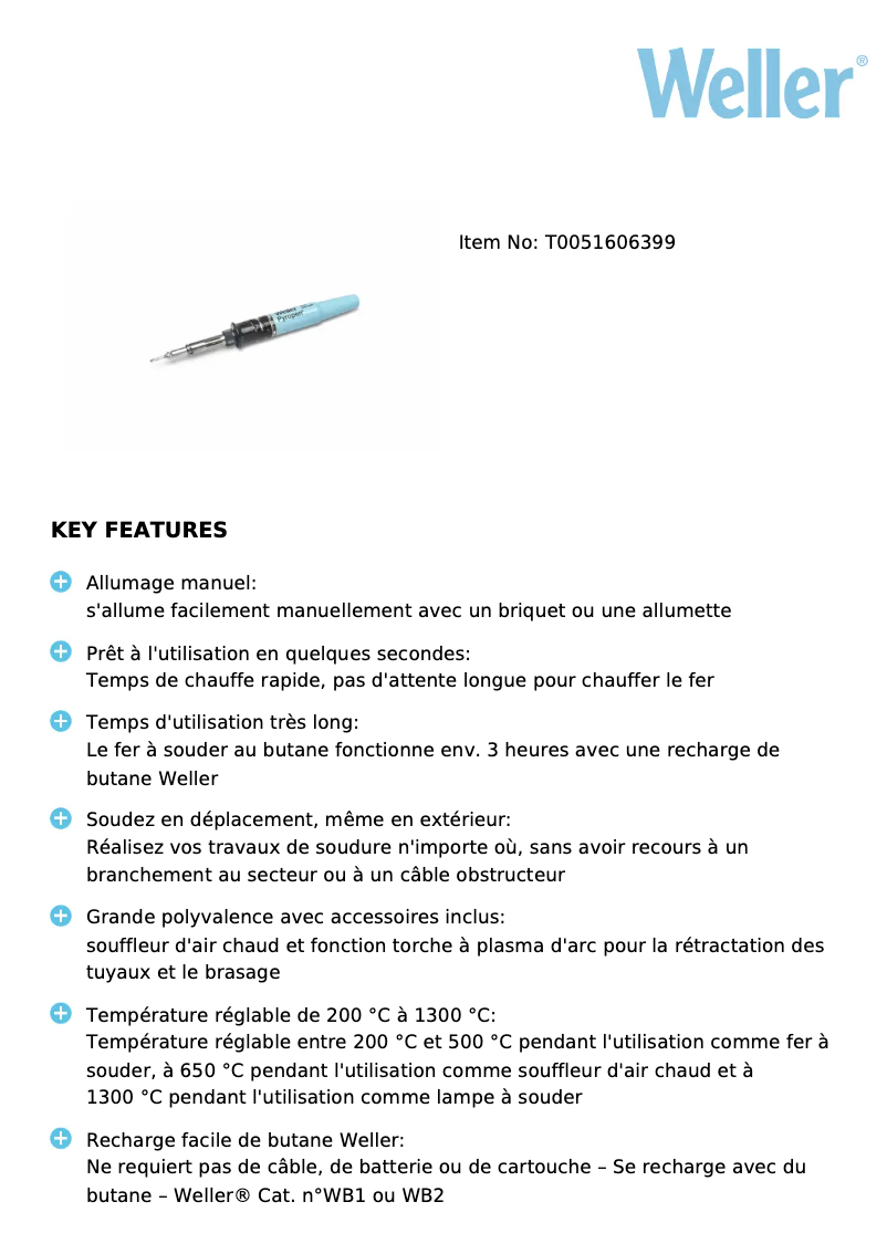 Page n°1 - Fiche technique Weller Pyropen Cordless