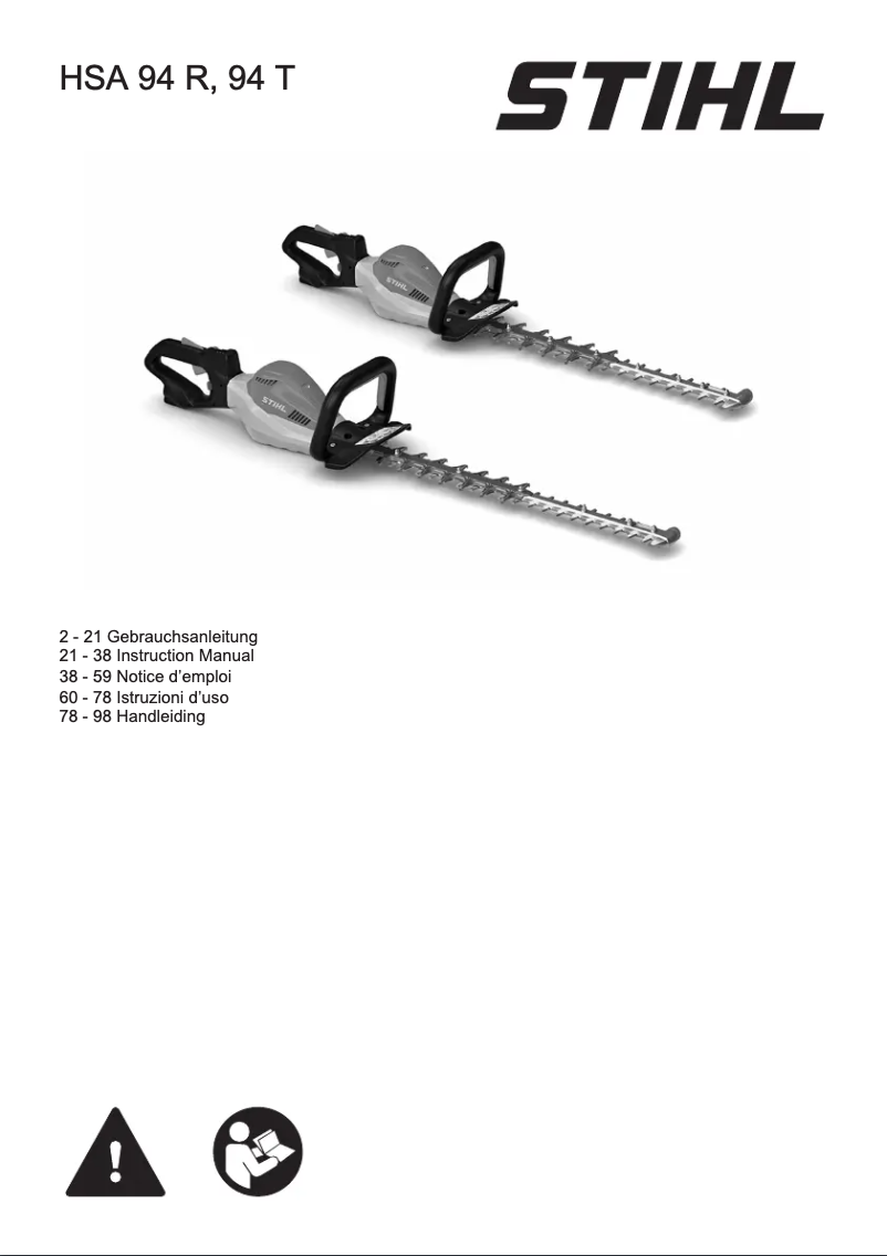 Page 1 de la notice Manuel utilisateur Stihl HSA 94 T