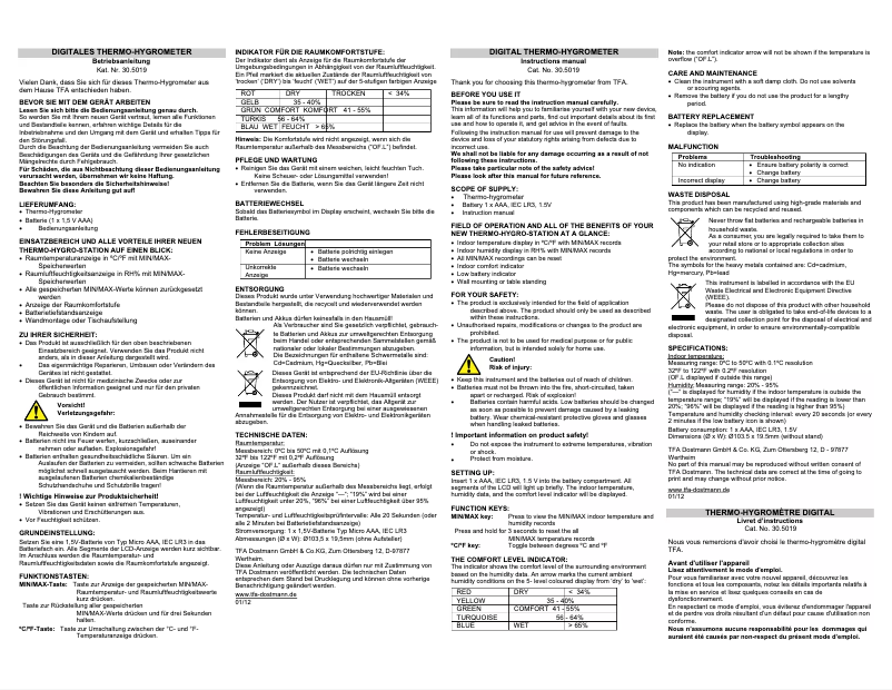 Page n°1 - Manuel utilisateur TFA 30.5019.10