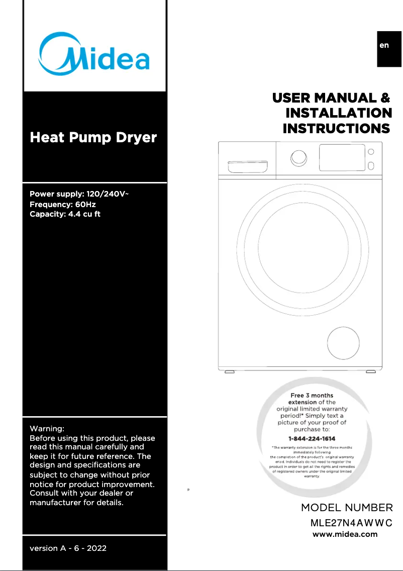 Página 1 del manual Manual de usuario Midea MLE27N4AWWC