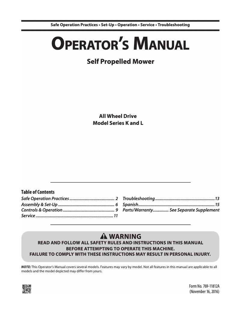 Page 1 de la notice Manuel utilisateur Troy-Bilt TB410 XP