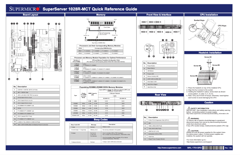 Page 1 de la notice Guide de démarrage rapide Supermicro SuperServer 1028R-MCT