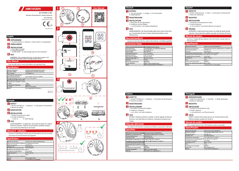 Page 1 de la notice Guide de démarrage rapide Hikvision DS-PDSMK-S-WE