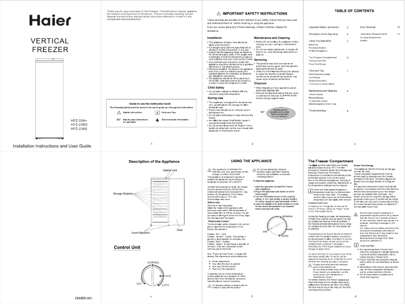 Image de la première page du manuel de l'appareil HFZ-238S