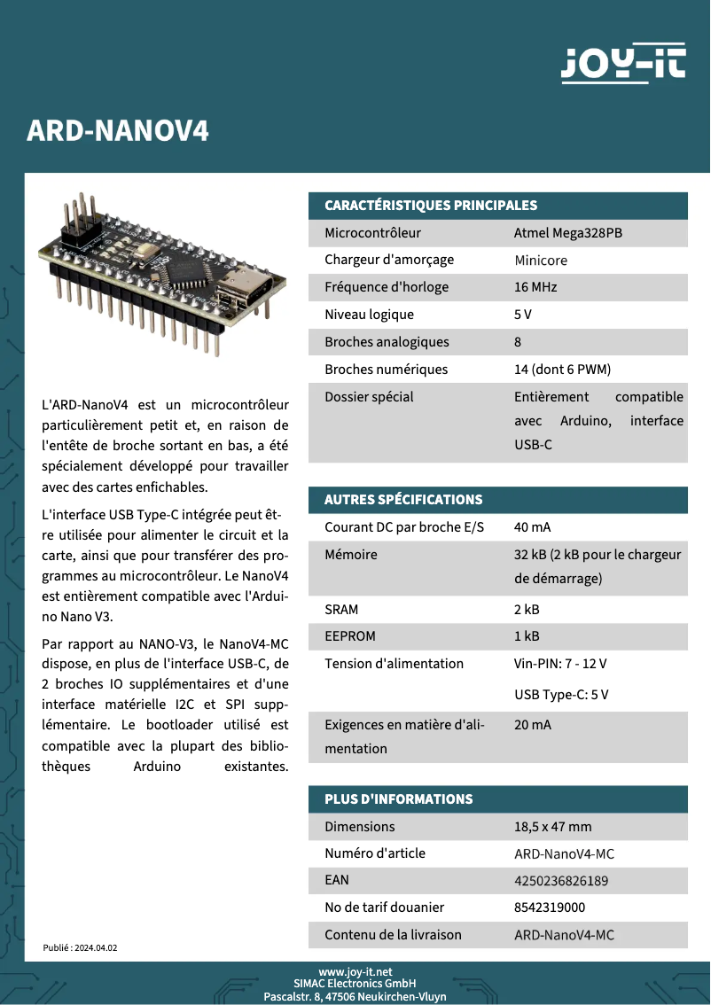 Imagen de la primera página del manual del dispositivo ARD-NanoV4-MC
