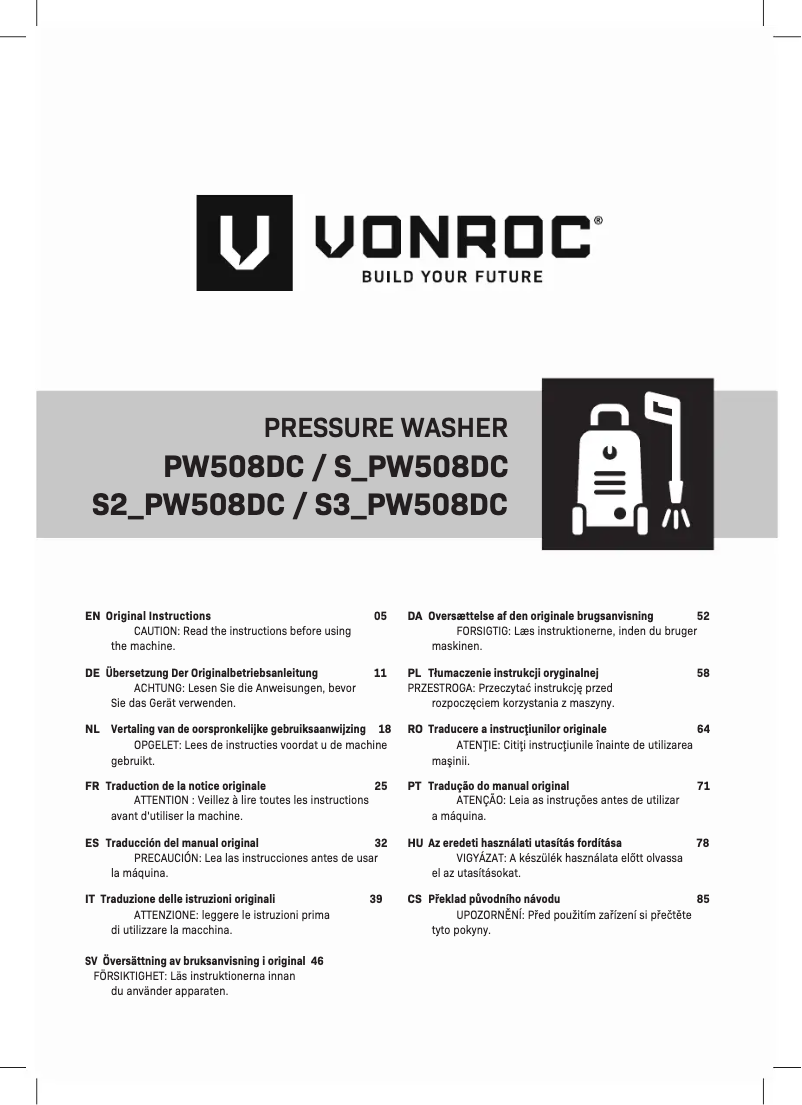 Page n°1 - Manuel utilisateur Vonroc PW508DC