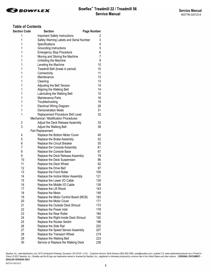 Página 1 del manual Manual de usuario Bowflex Treadmill 56
