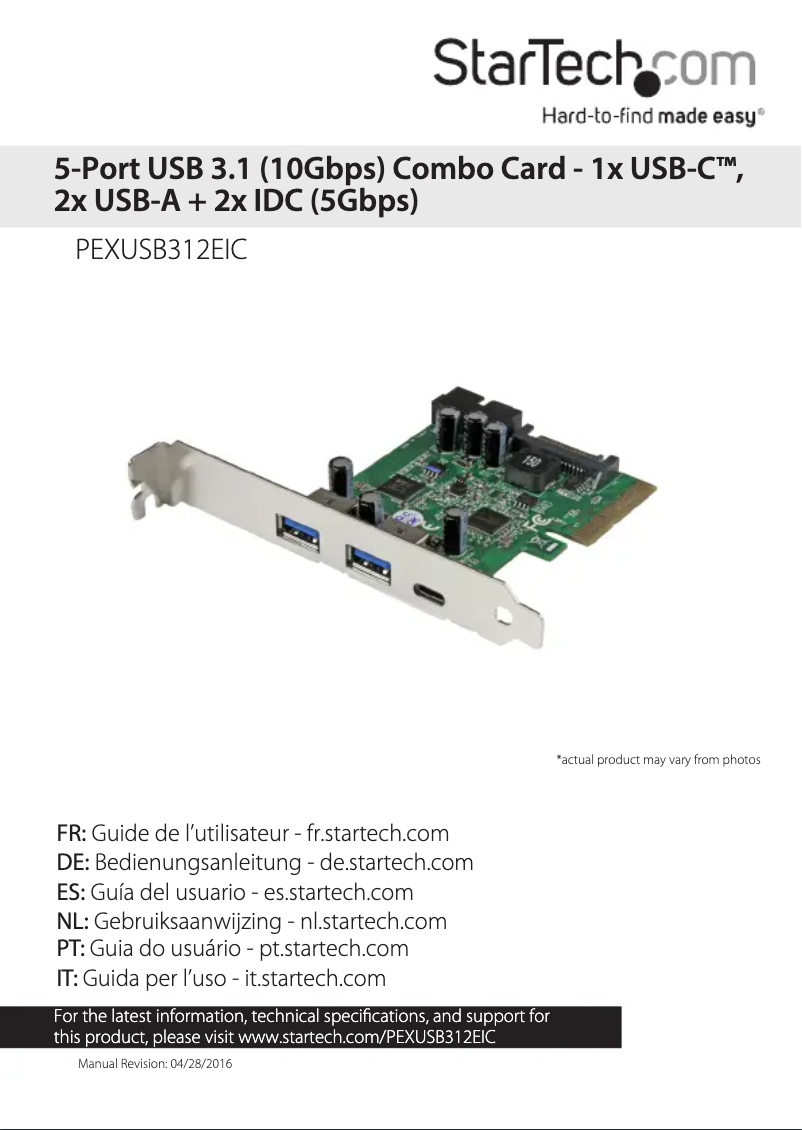 Page n°1 - Manuel utilisateur StarTech.com PEXUSB312EIC