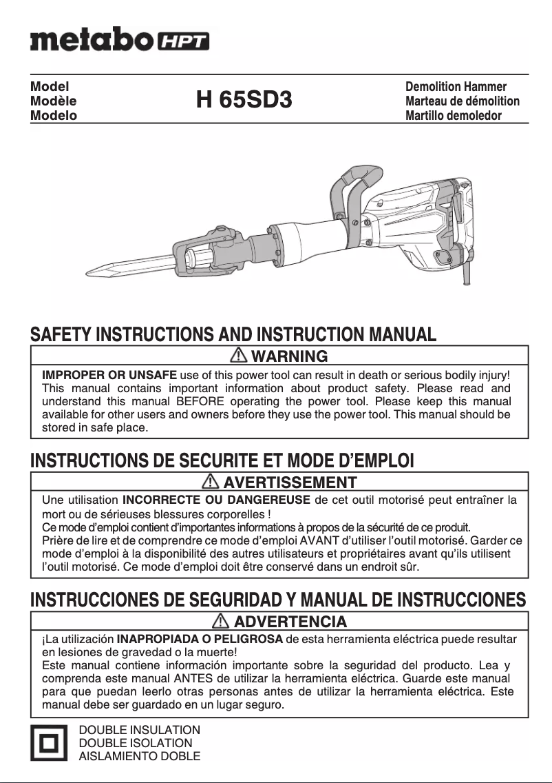 Page 1 de la notice Manuel utilisateur Metabo H 65SD3