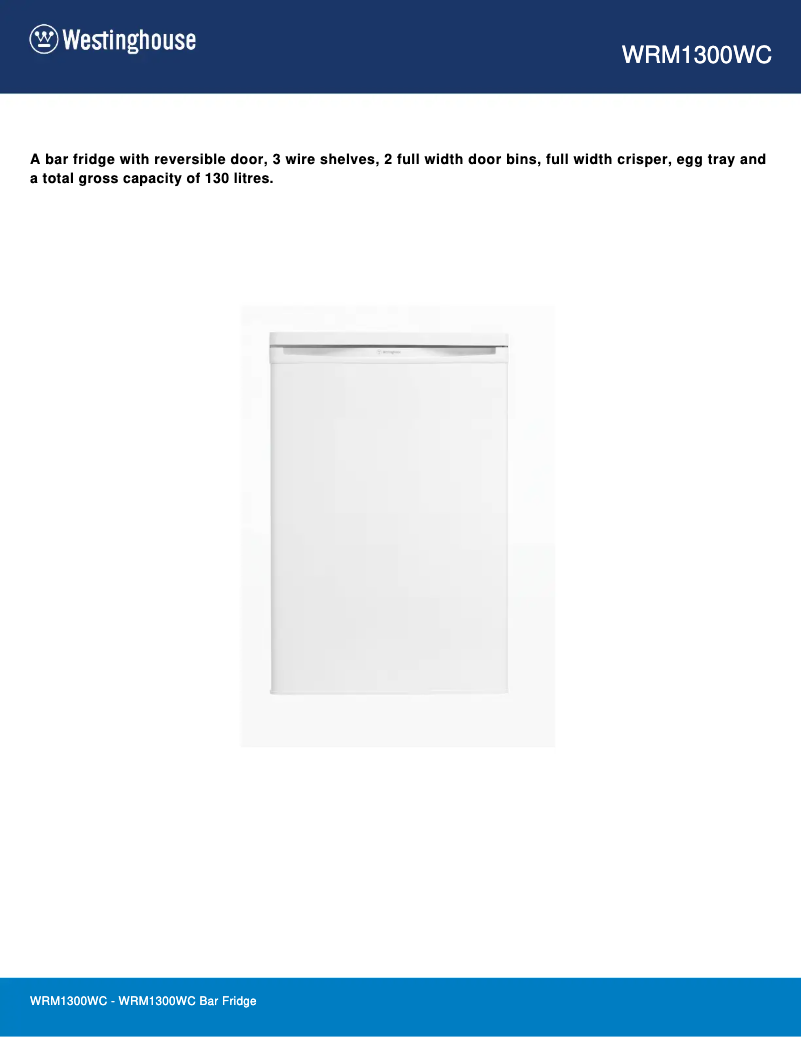 Page 1 de la notice Fiche technique Westinghouse WRM1300WC