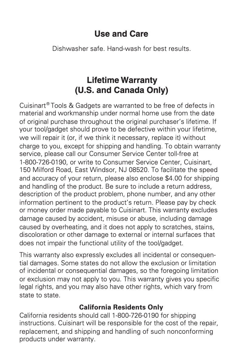 Page 1 de la notice Manuel utilisateur Cuisinart CTG-12-W2