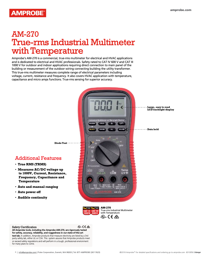 Page n°1 - Fiche technique Amprobe AM-270