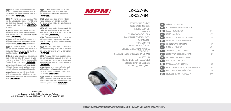 Page 1 de la notice Manuel utilisateur MPM LR-027-86