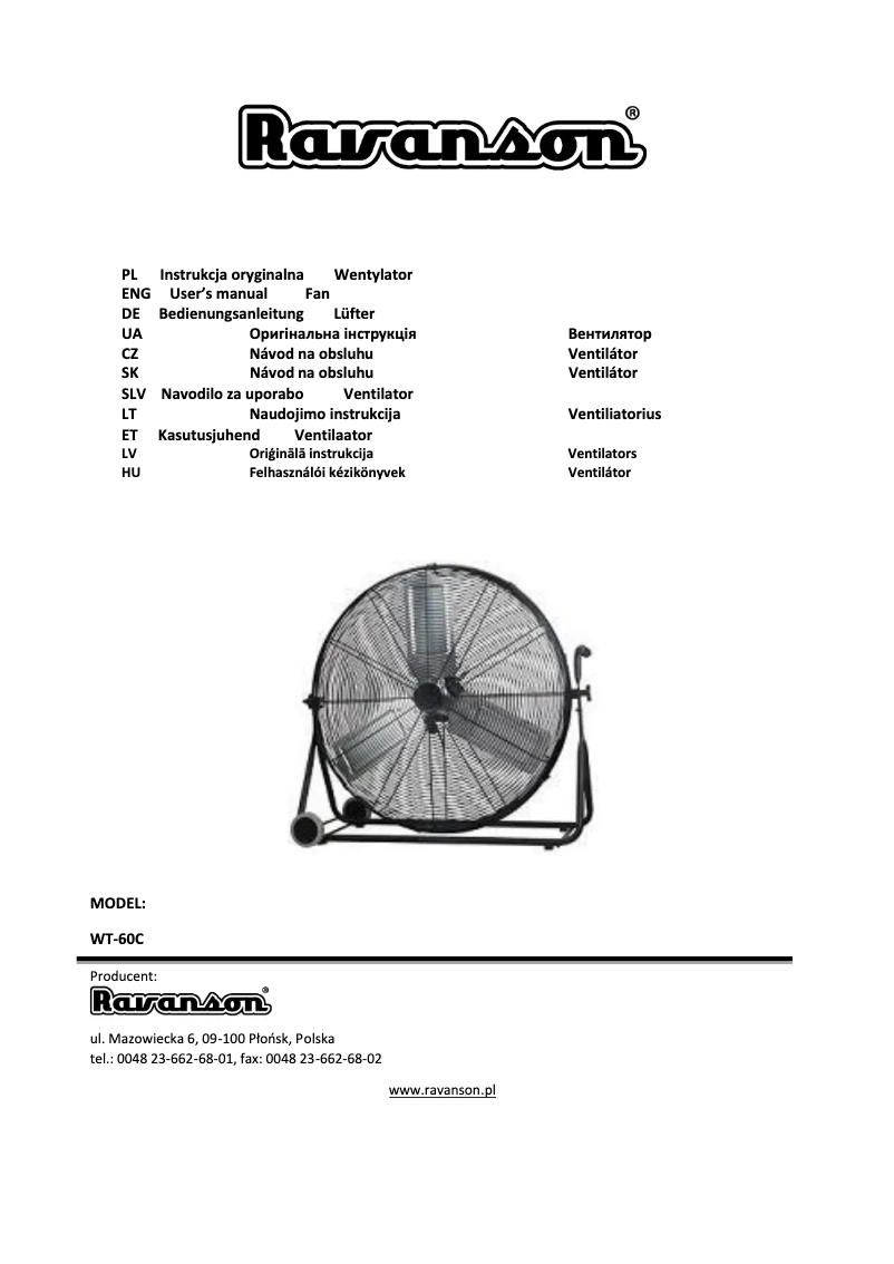 Page 1 de la notice Manuel utilisateur Ravanson WT-60C