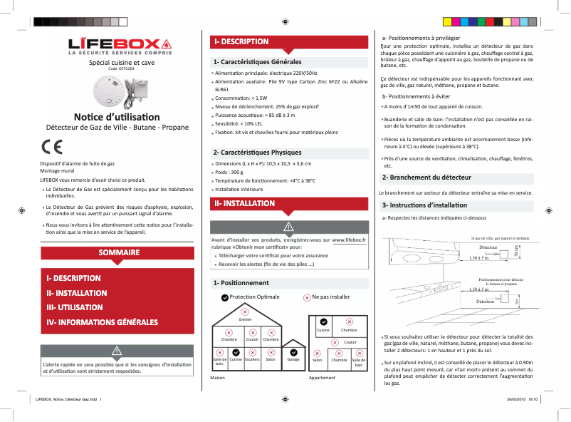 Page 1 de la notice Manuel utilisateur Lifebox DETCG03