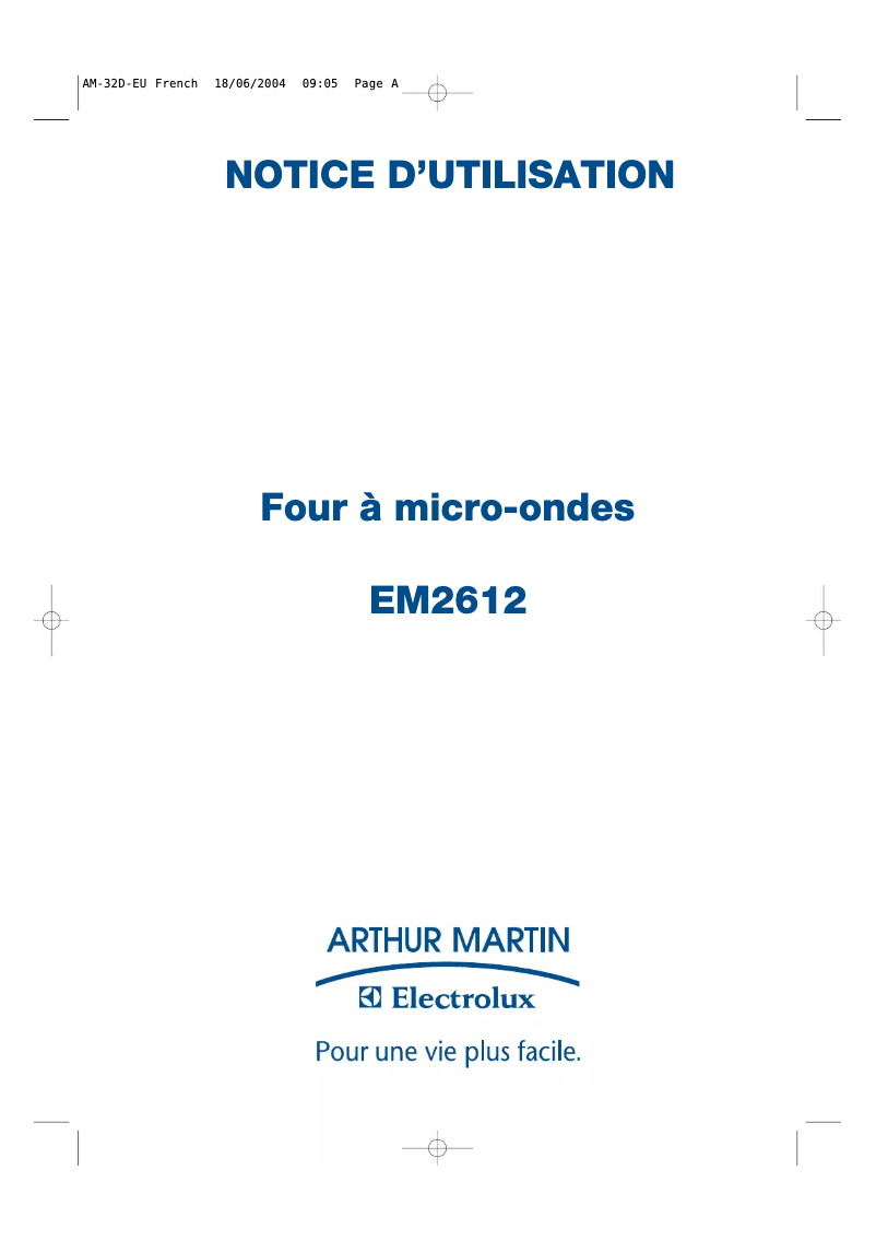 Page n°1 - Manuel utilisateur Arthur Martin-Electrolux EM2612U