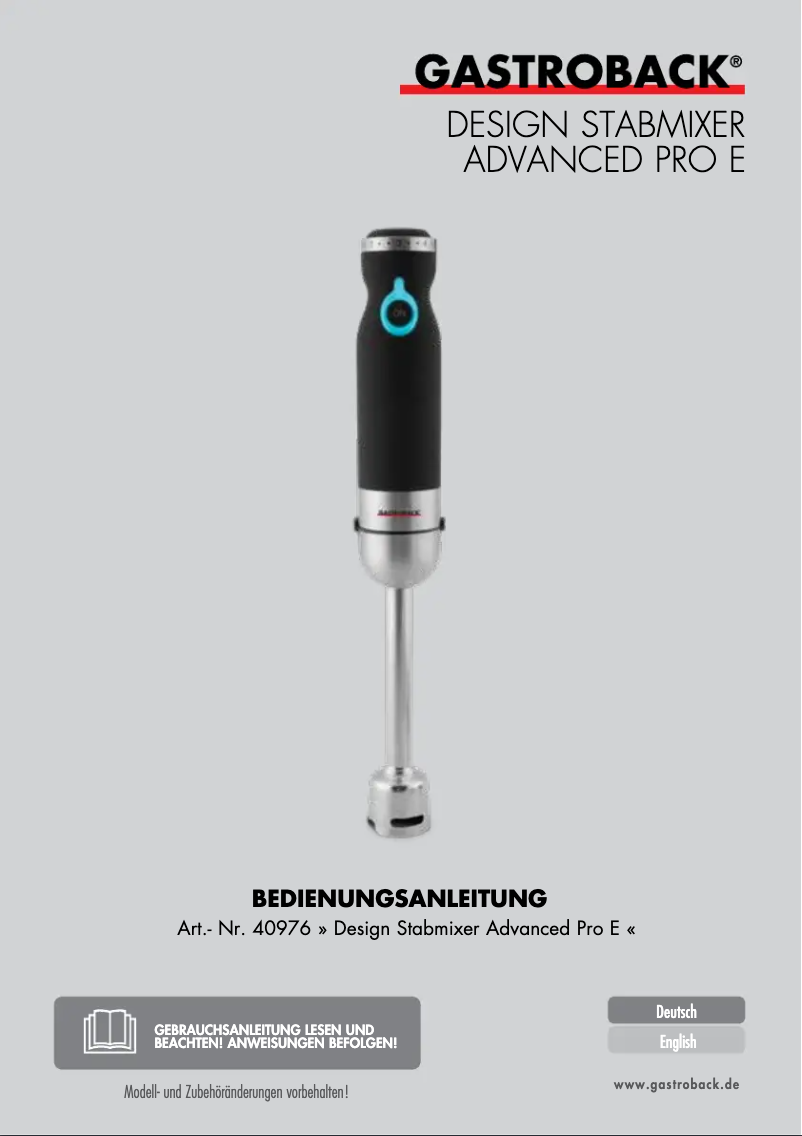 Página 1 del manual Manual de usuario Gastroback Advanced Pro E 40976