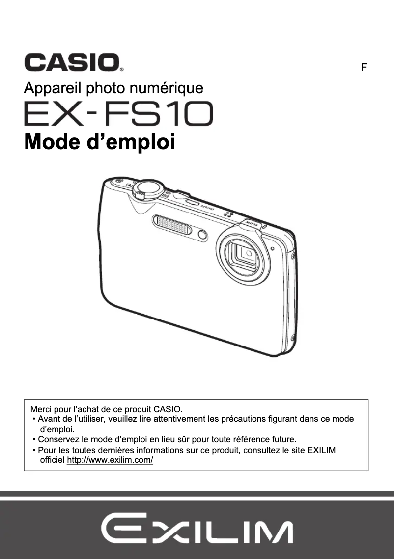 Image de la première page du manuel de l'appareil Exilim EX-FS10