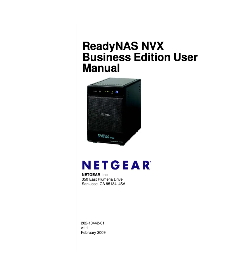 Image de la première page du manuel de l'appareil ReadyNAS NVX