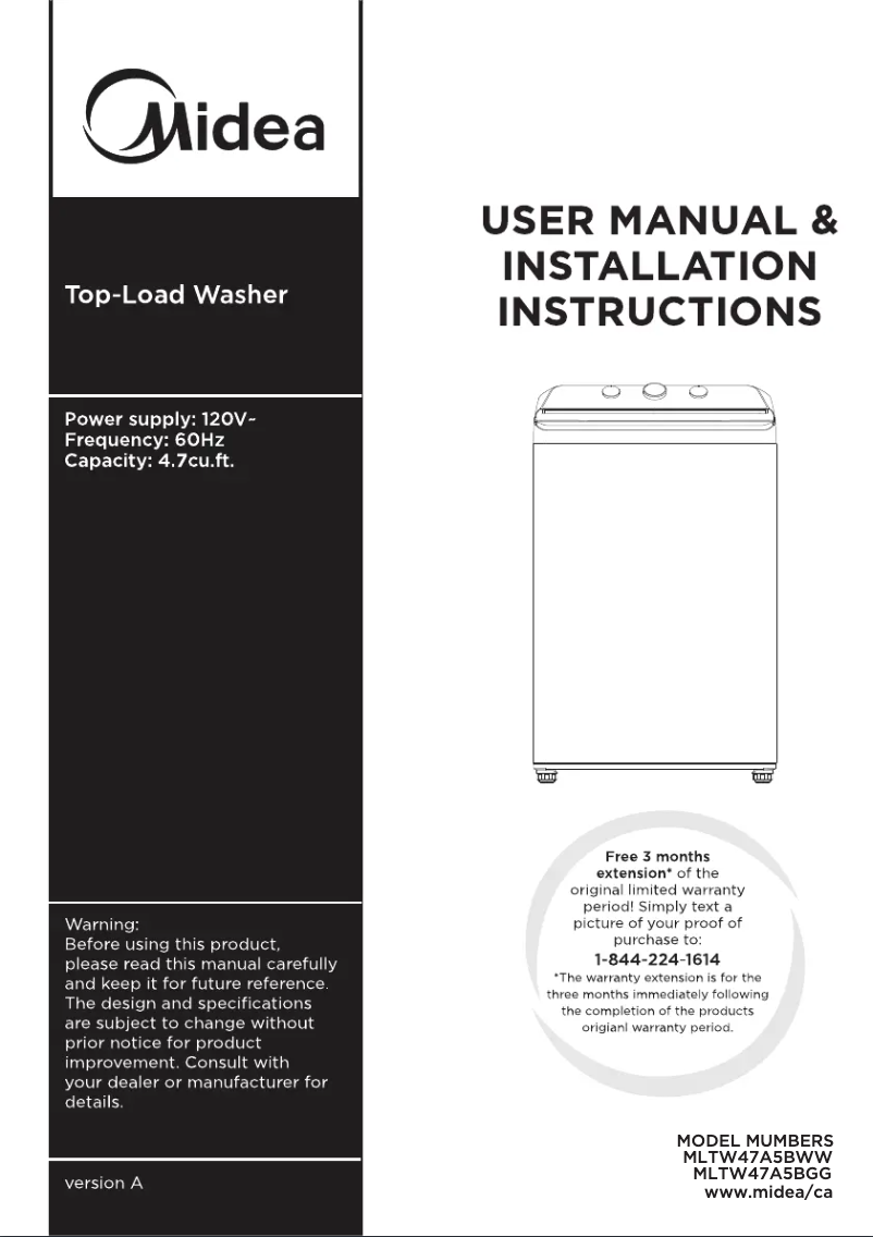 Page 1 de la notice Manuel utilisateur Midea MLTW47A5BGG