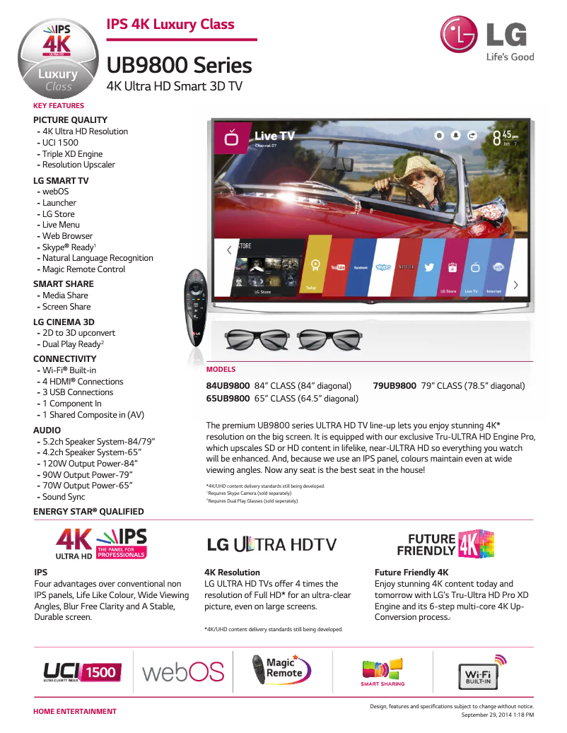 Page n°1 - Fiche technique LG 65UB9800