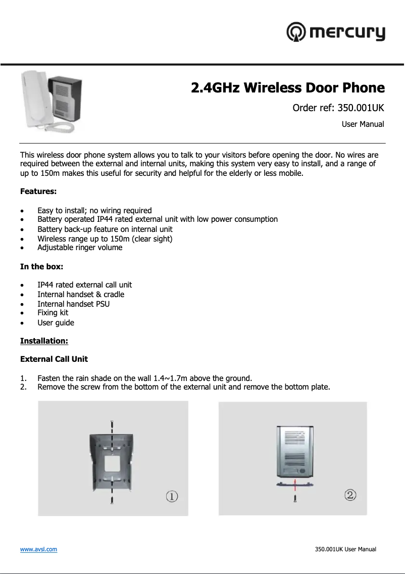 Page 1 de la notice Manuel utilisateur Mercury 2WDP001