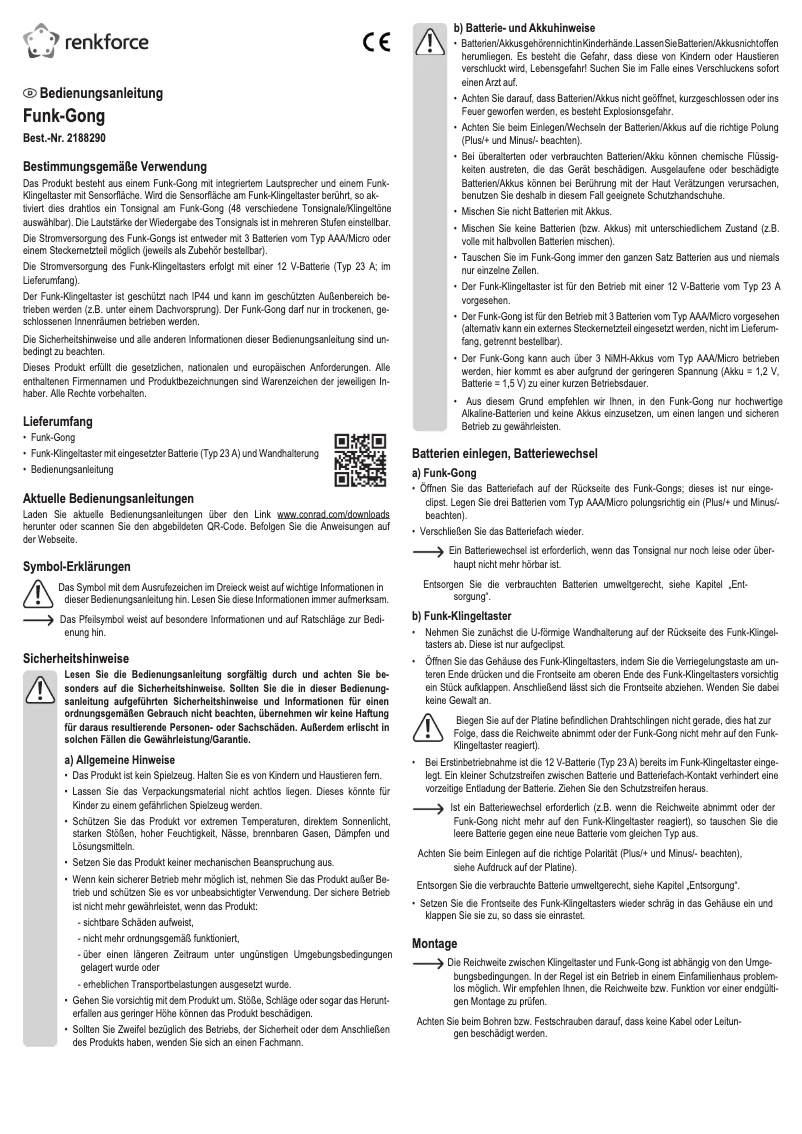Page 1 de la notice Manuel utilisateur Renkforce RF-4376580
