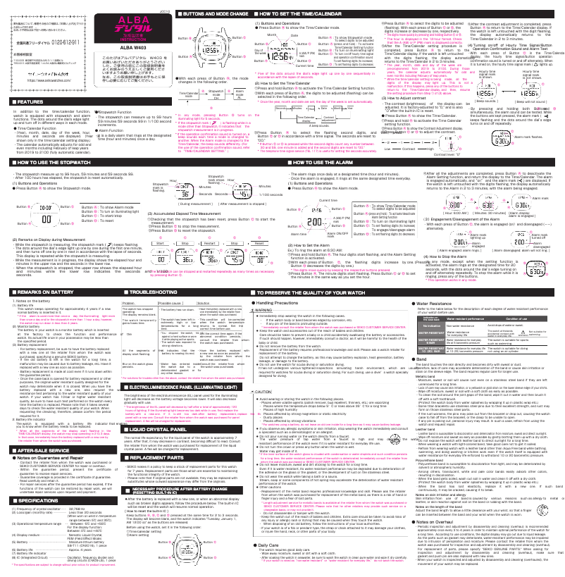Page 1 de la notice Manuel utilisateur Seiko W403