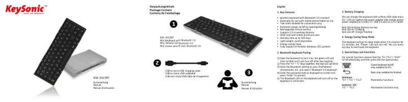 Page n°1 - Manuel utilisateur KeySonic KSK-3023BT