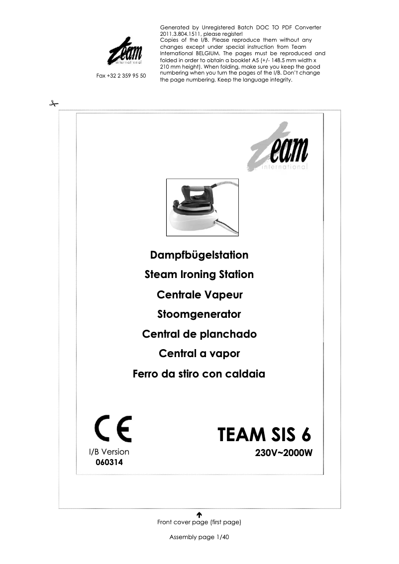 Page 1 de la notice Manuel utilisateur Team SIS 6