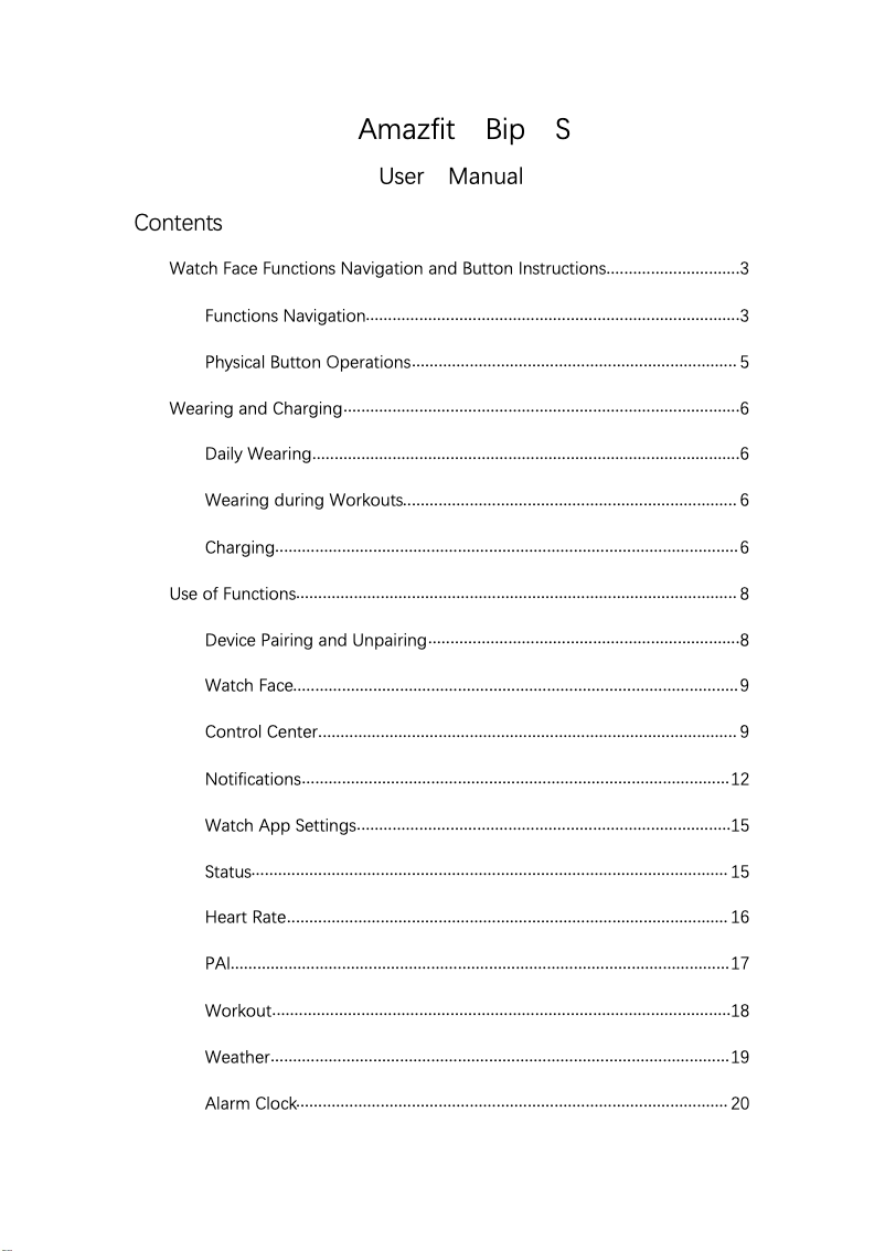 Page 1 de la notice Manuel utilisateur Amazfit Bip S