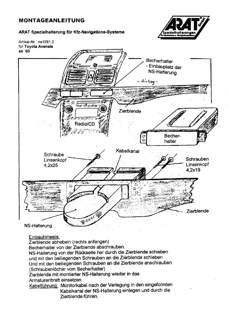 Page 1 de la notice Manuel utilisateur Arat NS1291.2
