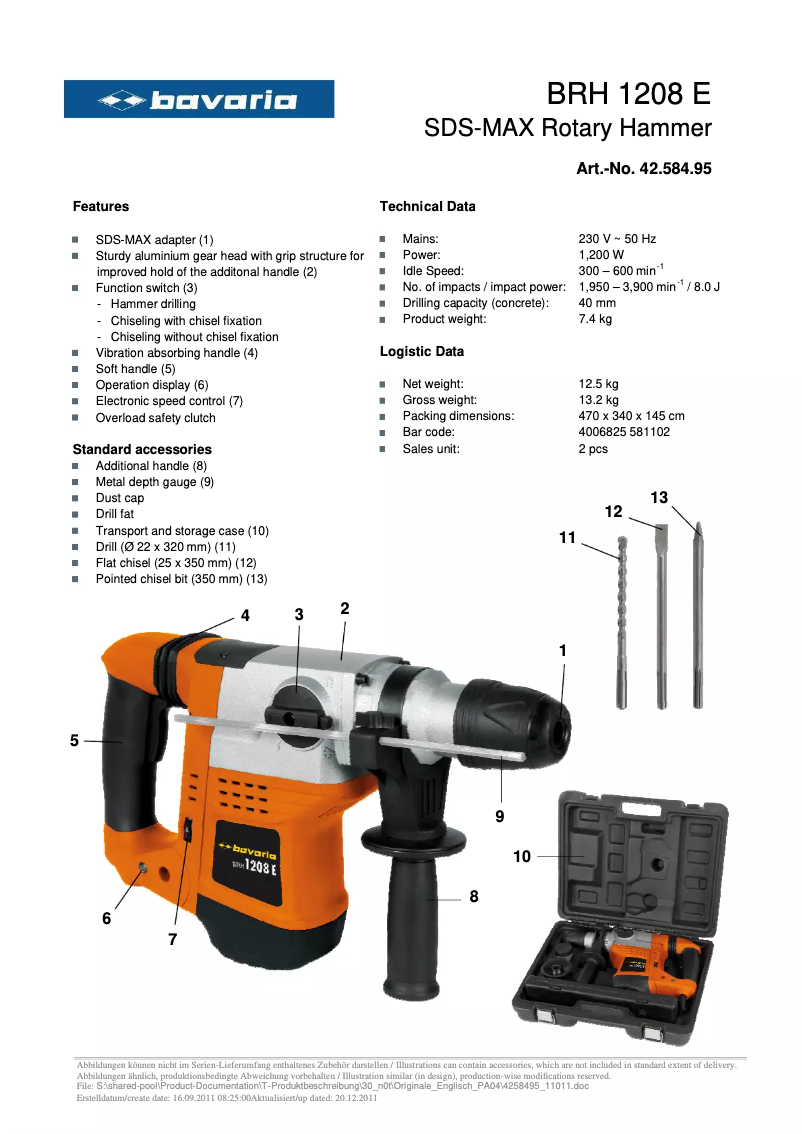 Page n°1 - Manuel utilisateur Bavaria BRH 1208 E