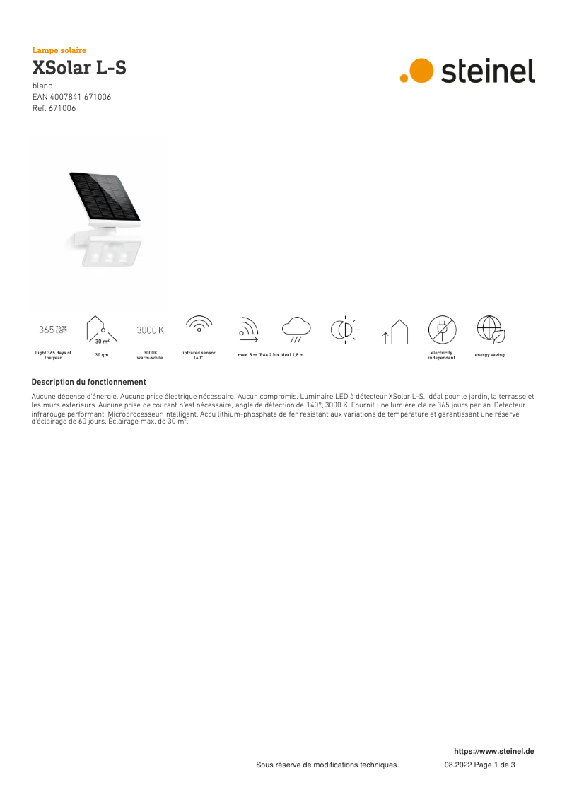 Image de la première page du manuel de l'appareil XSolar L