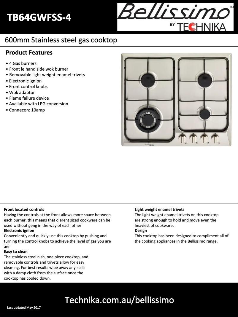 Page 1 de la notice Fiche technique Technika TB64GWFSS-4